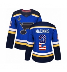 Women's St. Louis Blues #2 Al Macinnis Authentic Blue USA Flag Fashion 2019 Stanley Cup Final Bound Hockey Jersey