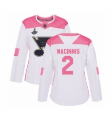 Women's St. Louis Blues #2 Al Macinnis Authentic White Pink Fashion 2019 Stanley Cup Champions Hockey Jersey