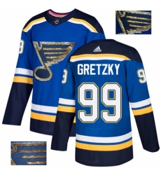 Men's Adidas St. Louis Blues #99 Wayne Gretzky Authentic Royal Blue Fashion Gold NHL Jersey