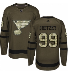 Men's Adidas St. Louis Blues #99 Wayne Gretzky Premier Green Salute to Service NHL Jersey