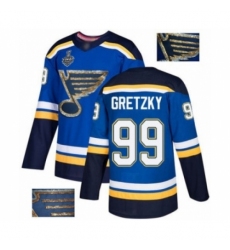 Men's St. Louis Blues #99 Wayne Gretzky Authentic Royal Blue Fashion Gold 2019 Stanley Cup Final Bound Hockey Jersey