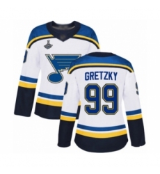 Women's St. Louis Blues #99 Wayne Gretzky Authentic White Away 2019 Stanley Cup Champions Hockey Jersey
