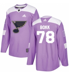 Men's Adidas St. Louis Blues #78 Dominik Bokk Authentic Purple Fights Cancer Practice NHL Jersey