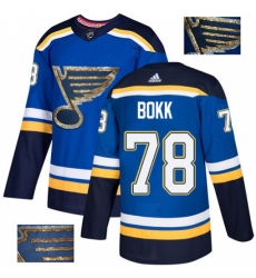 Men's Adidas St. Louis Blues #78 Dominik Bokk Authentic Royal Blue Fashion Gold NHL Jersey