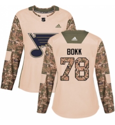 Women's Adidas St. Louis Blues #78 Dominik Bokk Authentic Camo Veterans Day Practice NHL Jersey