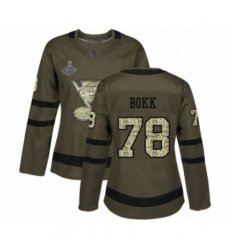 Women's St. Louis Blues #78 Dominik Bokk Authentic Green Salute to Service 2019 Stanley Cup Champions Hockey Jersey