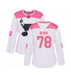 Women's St. Louis Blues #78 Dominik Bokk Authentic White Pink Fashion 2019 Stanley Cup Final Bound Hockey Jersey
