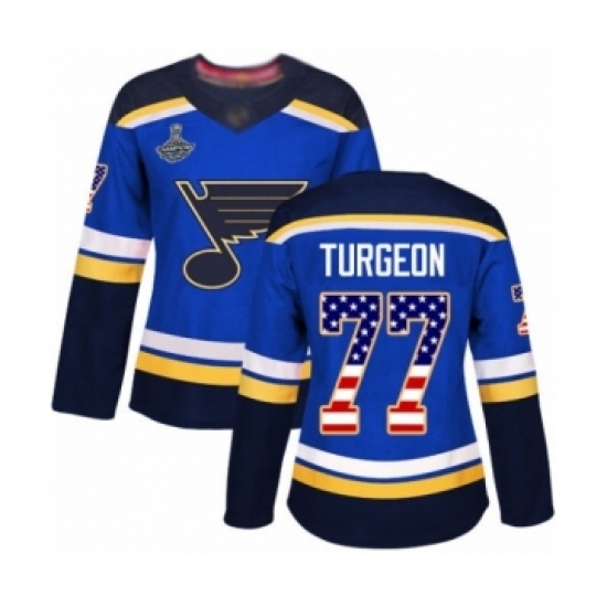 Women's St. Louis Blues #77 Pierre Turgeon Authentic Blue USA Flag Fashion 2019 Stanley Cup Champions Hockey Jersey Women's St. Louis Blues #77 Pierre Turgeon Authentic Blue USA Flag Fashion 2019 Stanley Cup Champions Hockey Jersey