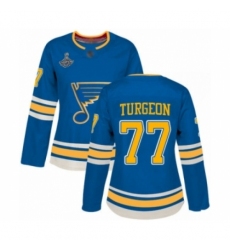 Women's St. Louis Blues #77 Pierre Turgeon Authentic Navy Blue Alternate 2019 Stanley Cup Champions Hockey Jersey