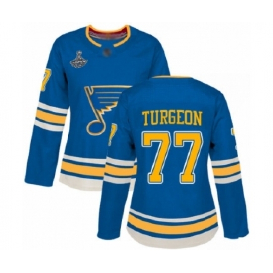 Women's St. Louis Blues #77 Pierre Turgeon Authentic Navy Blue Alternate 2019 Stanley Cup Champions Hockey Jersey Women's St. Louis Blues #77 Pierre Turgeon Authentic Navy Blue Alternate 2019 Stanley Cup Champions Hockey Jersey