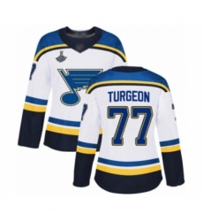 Women's St. Louis Blues #77 Pierre Turgeon Authentic White Away 2019 Stanley Cup Champions Hockey Jersey