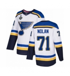 Men's St. Louis Blues #71 Jordan Nolan Authentic White Away 2019 Stanley Cup Final Bound Hockey Jersey