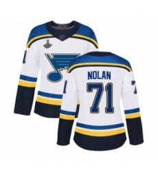 Women's St. Louis Blues #71 Jordan Nolan Authentic White Away 2019 Stanley Cup Champions Hockey Jersey
