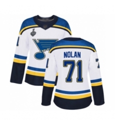 Women's St. Louis Blues #71 Jordan Nolan Authentic White Away 2019 Stanley Cup Final Bound Hockey Jersey