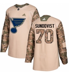 Men's Adidas St. Louis Blues #70 Oskar Sundqvist Authentic Camo Veterans Day Practice NHL Jersey