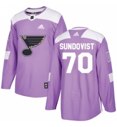 Men's Adidas St. Louis Blues #70 Oskar Sundqvist Authentic Purple Fights Cancer Practice NHL Jersey