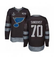 Men's St. Louis Blues #70 Oskar Sundqvist Authentic Black 1917-2017 100th Anniversary 2019 Stanley Cup Champions Hockey Jersey Men's St. Louis Blues #70 Oskar Sundqvist Authentic Black 1917-2017 100th Anniversary 2019 Stanley Cup Champions Hockey Jersey