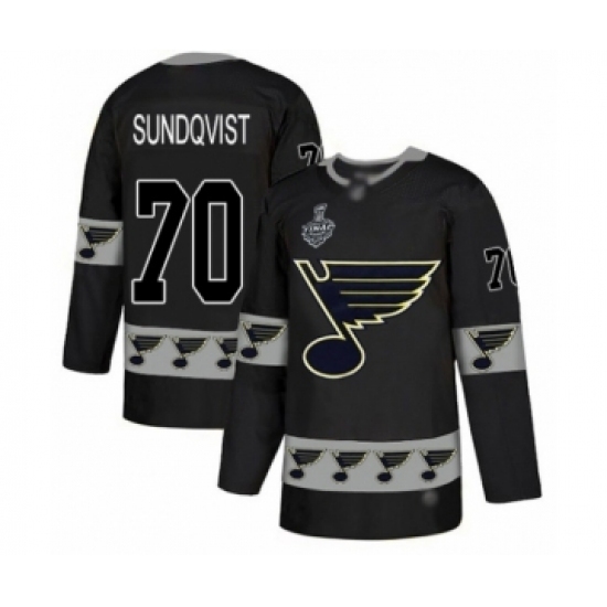 Men's St. Louis Blues #70 Oskar Sundqvist Authentic Black Team Logo Fashion 2019 Stanley Cup Final Bound Hockey Jersey Men's St. Louis Blues #70 Oskar Sundqvist Authentic Black Team Logo Fashion 2019 Stanley Cup Final Bound Hockey Jersey