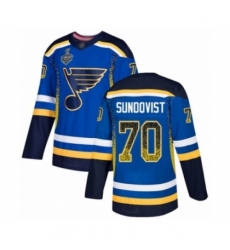 Men's St. Louis Blues #70 Oskar Sundqvist Authentic Blue Drift Fashion 2019 Stanley Cup Final Bound Hockey Jersey