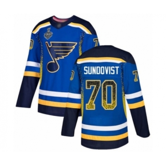 Men's St. Louis Blues #70 Oskar Sundqvist Authentic Blue Drift Fashion 2019 Stanley Cup Final Bound Hockey Jersey Men's St. Louis Blues #70 Oskar Sundqvist Authentic Blue Drift Fashion 2019 Stanley Cup Final Bound Hockey Jersey