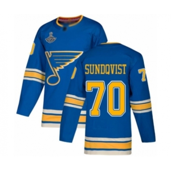 Men's St. Louis Blues #70 Oskar Sundqvist Authentic Navy Blue Alternate 2019 Stanley Cup Champions Hockey Jersey Men's St. Louis Blues #70 Oskar Sundqvist Authentic Navy Blue Alternate 2019 Stanley Cup Champions Hockey Jersey