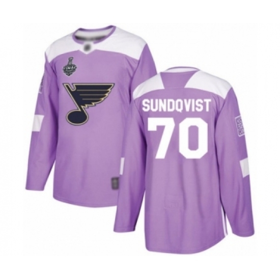 Men's St. Louis Blues #70 Oskar Sundqvist Authentic Purple Fights Cancer Practice 2019 Stanley Cup Final Bound Hockey Jersey Men's St. Louis Blues #70 Oskar Sundqvist Authentic Purple Fights Cancer Practice 2019 Stanley Cup Final Bound Hockey Jersey