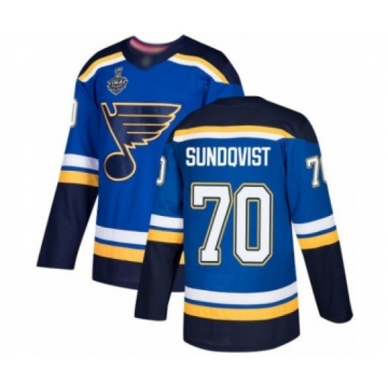 Men's St. Louis Blues #70 Oskar Sundqvist Authentic Royal Blue Home 2019 Stanley Cup Final Bound Hockey Jersey Men's St. Louis Blues #70 Oskar Sundqvist Authentic Royal Blue Home 2019 Stanley Cup Final Bound Hockey Jersey