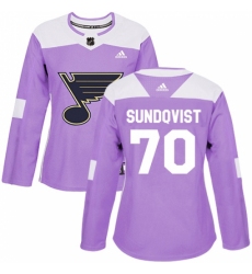Women's Adidas St. Louis Blues #70 Oskar Sundqvist Authentic Purple Fights Cancer Practice NHL Jersey