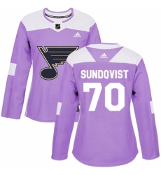 Women's Adidas St. Louis Blues #70 Oskar Sundqvist Authentic Purple Fights Cancer Practice NHL Jersey Women's Adidas St. Louis Blues #70 Oskar Sundqvist Authentic Purple Fights Cancer Practice NHL Jersey