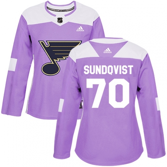 Women's Adidas St. Louis Blues #70 Oskar Sundqvist Authentic Purple Fights Cancer Practice NHL Jersey Women's Adidas St. Louis Blues #70 Oskar Sundqvist Authentic Purple Fights Cancer Practice NHL Jersey