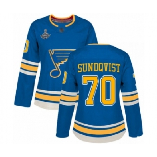 Women's St. Louis Blues #70 Oskar Sundqvist Authentic Navy Blue Alternate 2019 Stanley Cup Champions Hockey Jersey Women's St. Louis Blues #70 Oskar Sundqvist Authentic Navy Blue Alternate 2019 Stanley Cup Champions Hockey Jersey