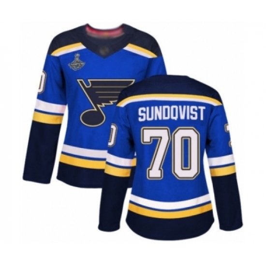 Women's St. Louis Blues #70 Oskar Sundqvist Authentic Royal Blue Home 2019 Stanley Cup Champions Hockey Jersey Women's St. Louis Blues #70 Oskar Sundqvist Authentic Royal Blue Home 2019 Stanley Cup Champions Hockey Jersey