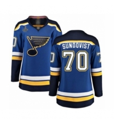 Women's St. Louis Blues #70 Oskar Sundqvist Fanatics Branded Royal Blue Home Breakaway 2019 Stanley Cup Champions Hockey Jersey Women's St. Louis Blues #70 Oskar Sundqvist Fanatics Branded Royal Blue Home Breakaway 2019 Stanley Cup Champions Hockey Jersey