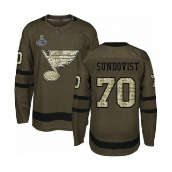 Youth St. Louis Blues #70 Oskar Sundqvist Authentic Green Salute to Service 2019 Stanley Cup Champions Hockey Jersey Youth St. Louis Blues #70 Oskar Sundqvist Authentic Green Salute to Service 2019 Stanley Cup Champions Hockey Jersey