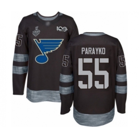 Men's St. Louis Blues #55 Colton Parayko Authentic Black 1917-2017 100th Anniversary 2019 Stanley Cup Final Bound Hockey Jersey Men's St. Louis Blues #55 Colton Parayko Authentic Black 1917-2017 100th Anniversary 2019 Stanley Cup Final Bound Hockey Jersey