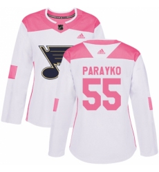 Women's Adidas St. Louis Blues #55 Colton Parayko Authentic White/Pink Fashion NHL Jersey Women's Adidas St. Louis Blues #55 Colton Parayko Authentic White/Pink Fashion NHL Jersey