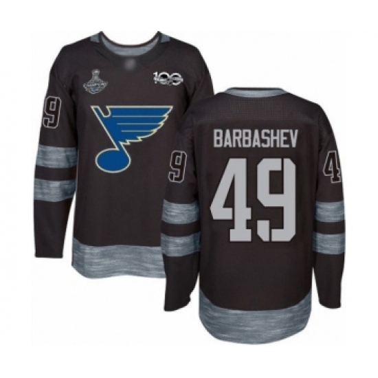 Men's St. Louis Blues #49 Ivan Barbashev Authentic Black 1917-2017 100th Anniversary 2019 Stanley Cup Champions Hockey Jersey Men's St. Louis Blues #49 Ivan Barbashev Authentic Black 1917-2017 100th Anniversary 2019 Stanley Cup Champions Hockey Jersey