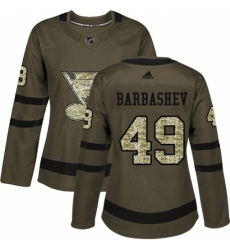 Women's Adidas St. Louis Blues #49 Ivan Barbashev Authentic Green Salute to Service NHL Jersey