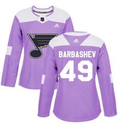 Women's Adidas St. Louis Blues #49 Ivan Barbashev Authentic Purple Fights Cancer Practice NHL Jersey