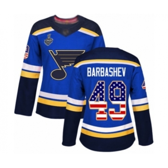 Women's St. Louis Blues #49 Ivan Barbashev Authentic Blue USA Flag Fashion 2019 Stanley Cup Final Bound Hockey Jersey Women's St. Louis Blues #49 Ivan Barbashev Authentic Blue USA Flag Fashion 2019 Stanley Cup Final Bound Hockey Jersey