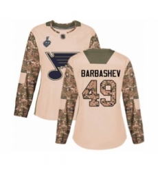 Women's St. Louis Blues #49 Ivan Barbashev Authentic Camo Veterans Day Practice 2019 Stanley Cup Final Bound Hockey Jersey