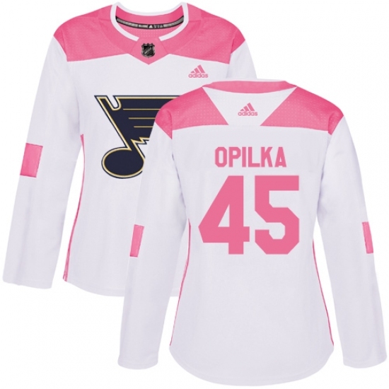 Women's Adidas St. Louis Blues #45 Luke Opilka Authentic White/Pink Fashion NHL Jersey Women's Adidas St. Louis Blues #45 Luke Opilka Authentic White/Pink Fashion NHL Jersey