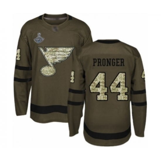 Men's St. Louis Blues #44 Chris Pronger Authentic Green Salute to Service 2019 Stanley Cup Champions Hockey Jersey Men's St. Louis Blues #44 Chris Pronger Authentic Green Salute to Service 2019 Stanley Cup Champions Hockey Jersey