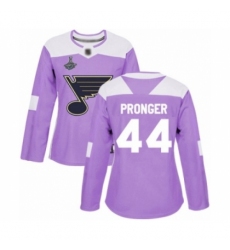 Women's St. Louis Blues #44 Chris Pronger Authentic Purple Fights Cancer Practice 2019 Stanley Cup Champions Hockey Jersey Women's St. Louis Blues #44 Chris Pronger Authentic Purple Fights Cancer Practice 2019 Stanley Cup Champions Hockey Jersey