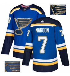 Men's Adidas St. Louis Blues #7 Patrick Maroon Authentic Royal Blue Fashion Gold NHL Jersey