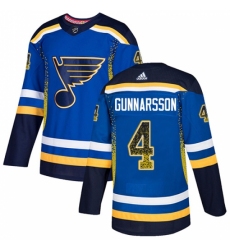 Men's Adidas St. Louis Blues #4 Carl Gunnarsson Authentic Blue Drift Fashion NHL Jersey