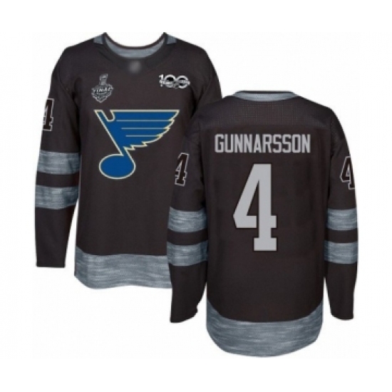 Men's St. Louis Blues #4 Carl Gunnarsson Authentic Black 1917-2017 100th Anniversary 2019 Stanley Cup Final Bound Hockey Jersey Men's St. Louis Blues #4 Carl Gunnarsson Authentic Black 1917-2017 100th Anniversary 2019 Stanley Cup Final Bound Hockey Jersey