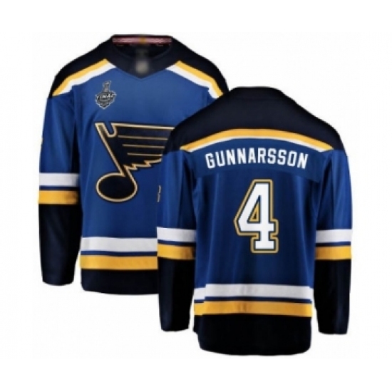 Men's St. Louis Blues #4 Carl Gunnarsson Fanatics Branded Royal Blue Home Breakaway 2019 Stanley Cup Final Bound Hockey Jersey Men's St. Louis Blues #4 Carl Gunnarsson Fanatics Branded Royal Blue Home Breakaway 2019 Stanley Cup Final Bound Hockey Jersey