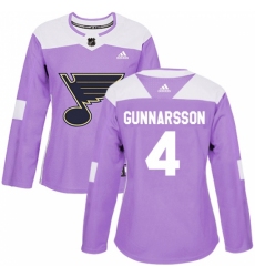 Women's Adidas St. Louis Blues #4 Carl Gunnarsson Authentic Purple Fights Cancer Practice NHL Jersey