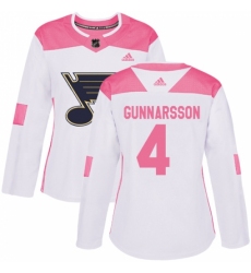 Women's Adidas St. Louis Blues #4 Carl Gunnarsson Authentic White/Pink Fashion NHL Jersey